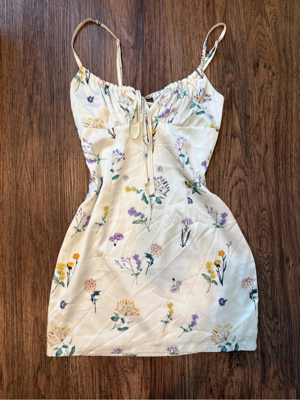 Floral Tie-Front Spaghetti Strap Mini Dress - Cream